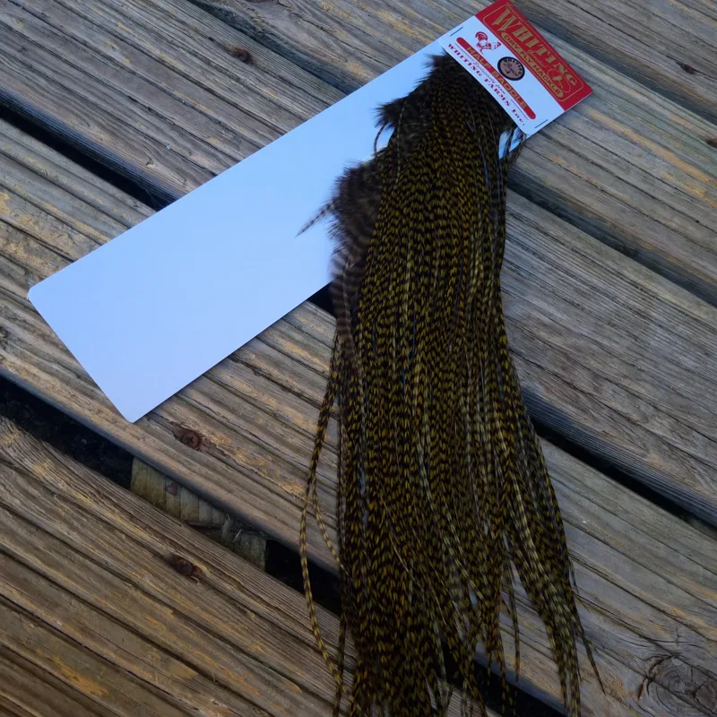 Whiting 1/2 BRONZE Grade Dry Fly Rooster Saddle in Grizzly Dyed Dark Olive-1